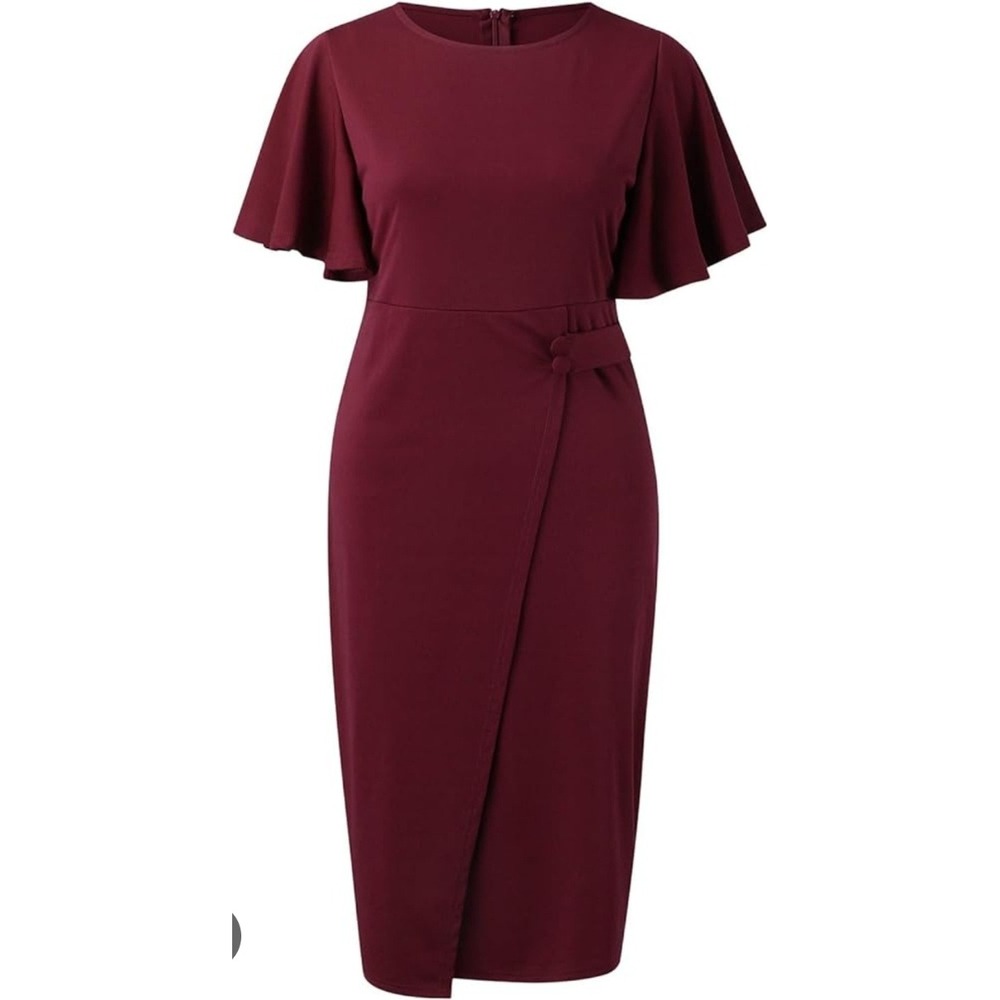 Elegant Midi Dress Flutter Sleeve Party‎ Cocktail Occasion 3XL